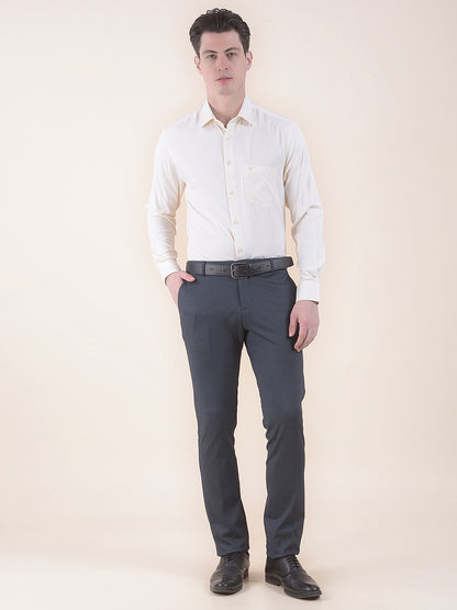 Men's Navy Slim Fit Printed Formal Trouser