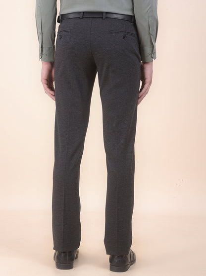 Men's Charcoal Regular Fit Self Design Formal Trouser