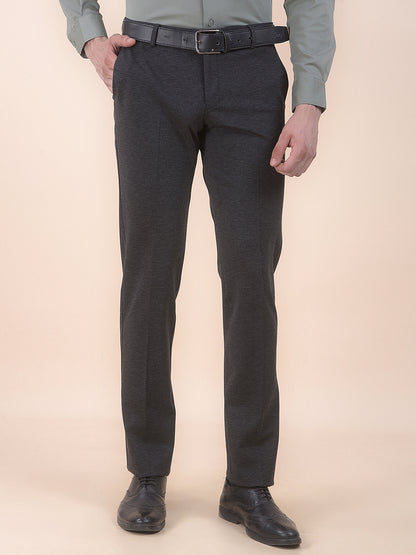 Men's Charcoal Regular Fit Self Design Formal Trouser