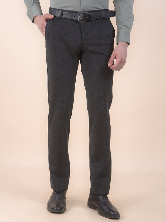 Men's Charcoal Regular Fit Self Design Formal Trouser