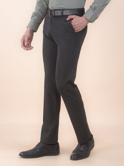 Men's Charcoal Regular Fit Self Design Formal Trouser
