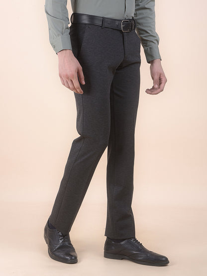 Men's Charcoal Regular Fit Self Design Formal Trouser