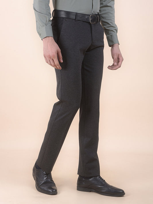 Men's Charcoal Regular Fit Self Design Formal Trouser