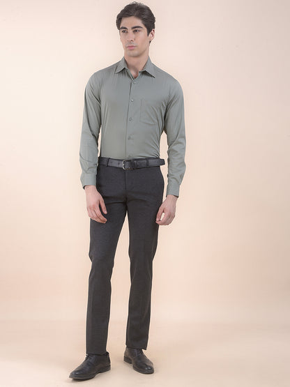 Men's Charcoal Regular Fit Self Design Formal Trouser