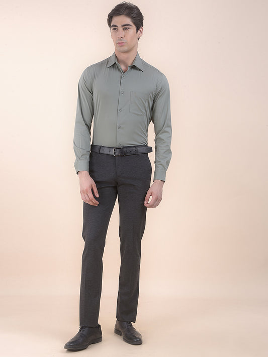Men's Charcoal Regular Fit Self Design Formal Trouser