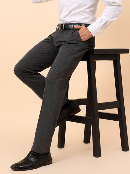 Formal Trousers for Men l Breathable & Soft with Color Fastness Regular Fit Spandex Fabric Self Design Pattern Button Closure
