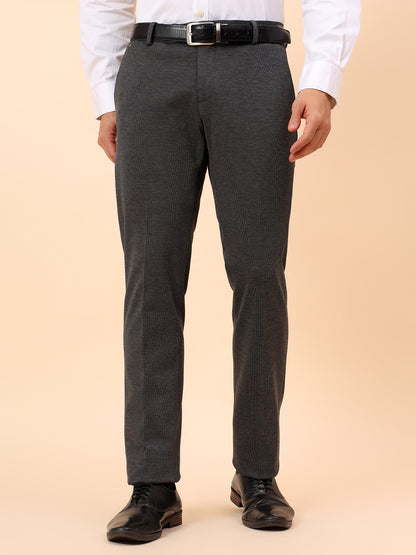 Formal Trousers for Men l Breathable & Soft with Color Fastness Regular Fit Spandex Fabric Self Design Pattern Button Closure