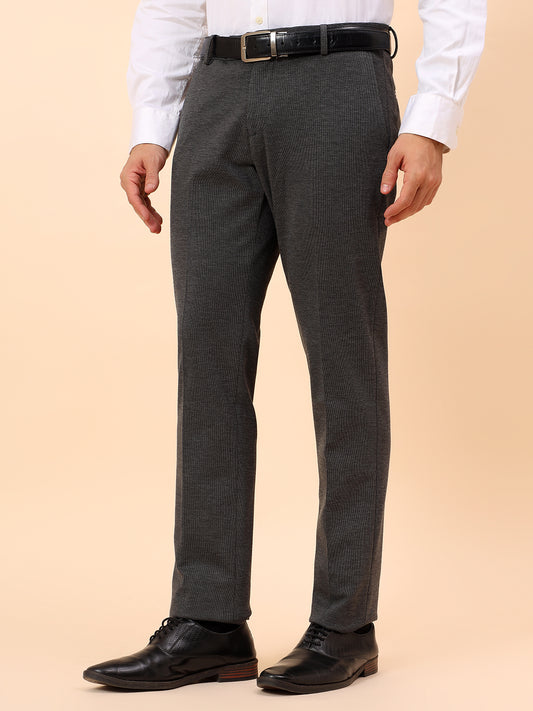 Formal Trousers for Men l Breathable & Soft with Color Fastness Regular Fit Spandex Fabric Self Design Pattern Button Closure