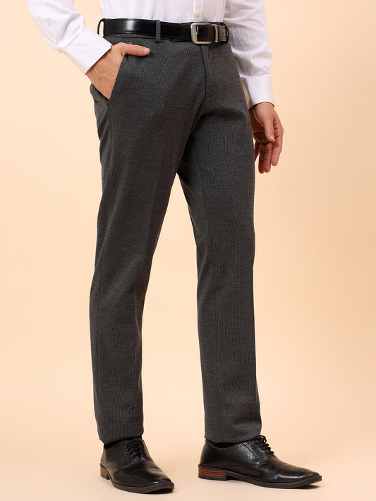Formal Trousers for Men l Breathable & Soft with Color Fastness Regular Fit Spandex Fabric Self Design Pattern Button Closure