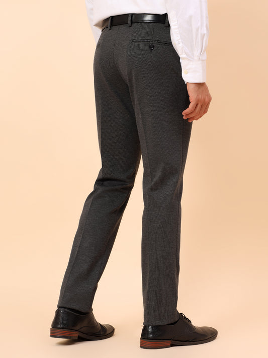 Formal Trousers for Men l Breathable & Soft with Color Fastness Regular Fit Spandex Fabric Self Design Pattern Button Closure