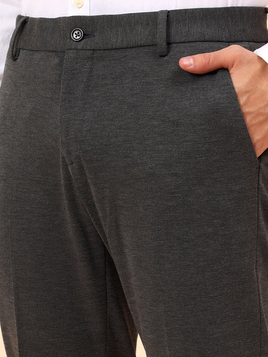 Formal Trousers for Men l Breathable & Soft with Color Fastness Regular Fit Spandex Fabric Self Design Pattern Button Closure