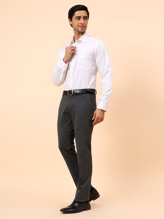 Formal Trousers for Men l Breathable & Soft with Color Fastness Regular Fit Spandex Fabric Self Design Pattern Button Closure