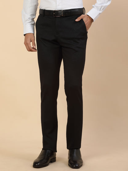 Formal Trouser for Men | Breathable & Soft with Color Fastness Regular Fit Polycotton Fabric Self Design Pattern Button Closure