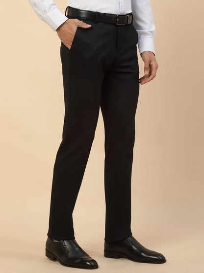 Formal Trouser for Men | Breathable & Soft with Color Fastness Regular Fit Polycotton Fabric Self Design Pattern Button Closure