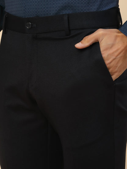 Formal Trouser for Men | Breathable & Soft with Color Fastness Regular Fit Polycotton Fabric Self Design Pattern Button Closure