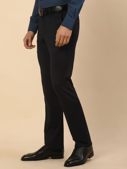 Formal Trouser for Men | Breathable & Soft with Color Fastness Regular Fit Polycotton Fabric Self Design Pattern Button Closure