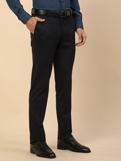 Formal Trouser for Men | Breathable & Soft with Color Fastness Regular Fit Polycotton Fabric Self Design Pattern Button Closure