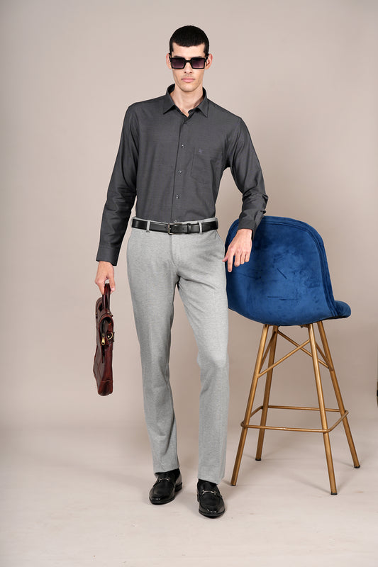 Formal Trouser for Men | Breathable & Soft with Color Fastness Regular Fit Rayon Fabric Self Design Pattern Hook & Eye Closure