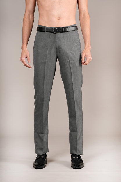 Men's Grey Self Design Non-Pleated Formal Trouser