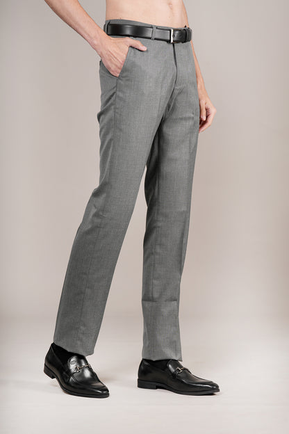 Men's Grey Self Design Non-Pleated Formal Trouser