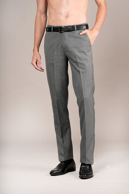 Men's Grey Self Design Non-Pleated Formal Trouser