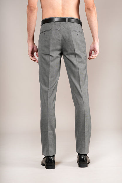 Men's Grey Self Design Non-Pleated Formal Trouser