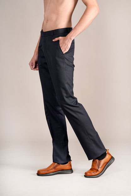 Men's Navy Self Design Non-Pleated Formal Trouser