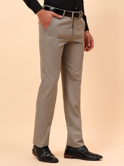 Formal Trousers for Men l Breathable & Soft with Color Fastness Regular Fit Poly Viscose Fabric Self Design Pattern Hook & Eye Closure