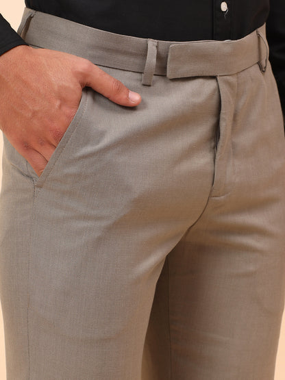 Formal Trousers for Men l Breathable & Soft with Color Fastness Regular Fit Poly Viscose Fabric Self Design Pattern Hook & Eye Closure