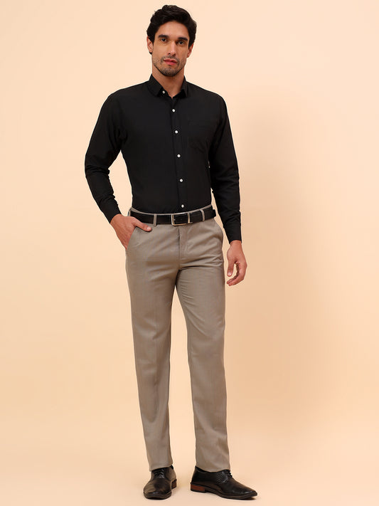 Formal Trousers for Men l Breathable & Soft with Color Fastness Regular Fit Poly Viscose Fabric Self Design Pattern Hook & Eye Closure