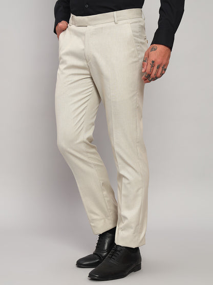 Formal Trouser for Men | Breathable & Soft with Color Fastness Regular Fit Poly Viscose Fabric Self Design Pattern Hook & Eye Closure