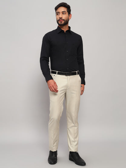 Formal Trouser for Men | Breathable & Soft with Color Fastness Regular Fit Poly Viscose Fabric Self Design Pattern Hook & Eye Closure