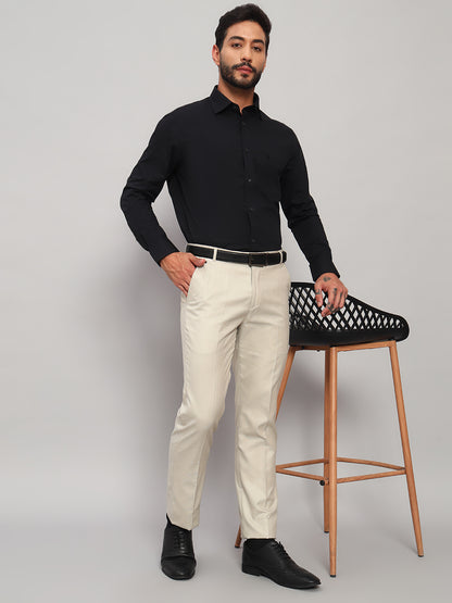 Formal Trouser for Men | Breathable & Soft with Color Fastness Regular Fit Poly Viscose Fabric Self Design Pattern Hook & Eye Closure