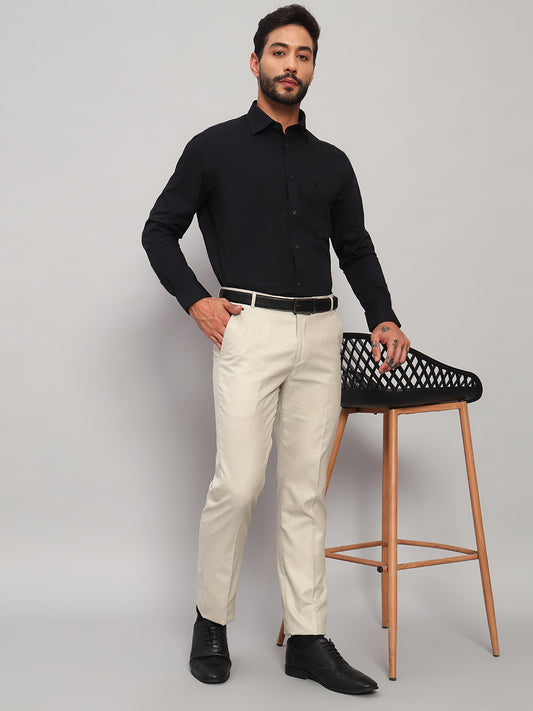 Formal Trouser for Men | Breathable & Soft with Color Fastness Regular Fit Poly Viscose Fabric Self Design Pattern Hook & Eye Closure