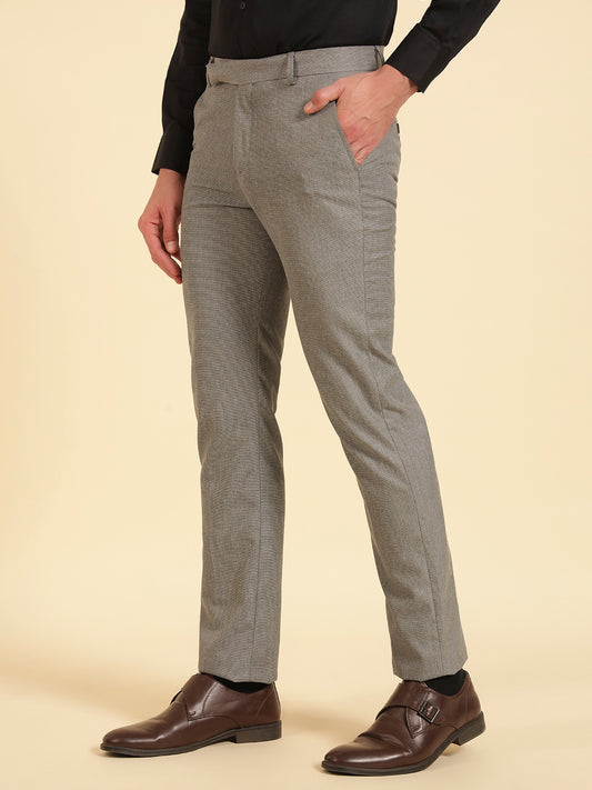Formal Trouser for Men | Breathable & Soft with Color Fastness Regular Fit Poly Viscose Fabric Self Design Pattern Hook & Eye Closure