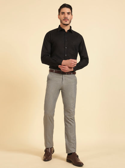 Formal Trouser for Men | Breathable & Soft with Color Fastness Regular Fit Poly Viscose Fabric Self Design Pattern Hook & Eye Closure