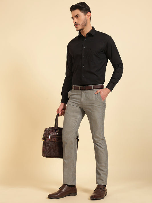 Formal Trouser for Men | Breathable & Soft with Color Fastness Regular Fit Poly Viscose Fabric Self Design Pattern Hook & Eye Closure