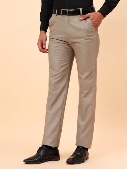 Formal Trousers for Men l Breathable & Soft with Color Fastness Regular Fit Poly Viscose Fabric Check Pattern Button Closure