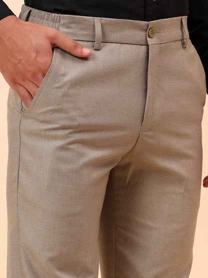 Formal Trousers for Men l Breathable & Soft with Color Fastness Regular Fit Poly Viscose Fabric Check Pattern Button Closure