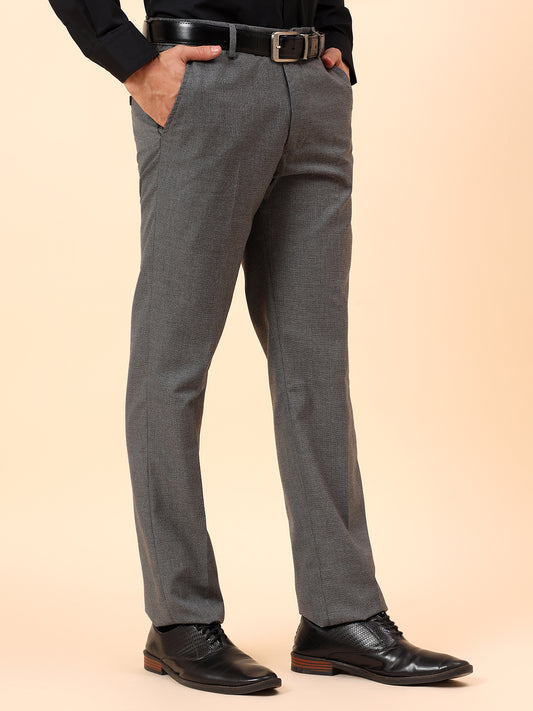 Formal Trousers for Men l Breathable & Soft with Color Fastness Regular Fit Poly Viscose Fabric Check Pattern Button Closure
