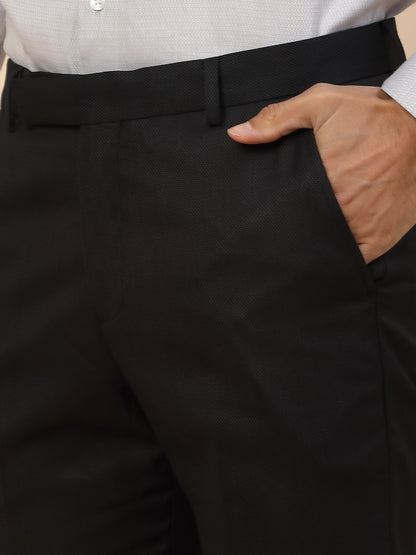 Formal Trouser for Men | Breathable & Soft with Color Fastness Regular Fit Polycotton Fabric Self Design Pattern Hook & Bar Closure