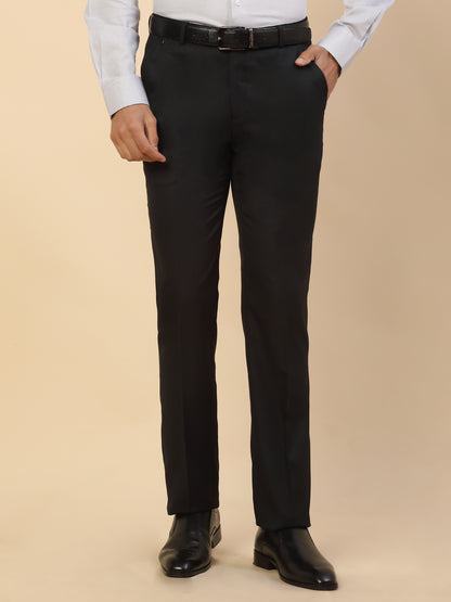 Formal Trouser for Men | Breathable & Soft with Color Fastness Regular Fit Polycotton Fabric Self Design Pattern Hook & Bar Closure