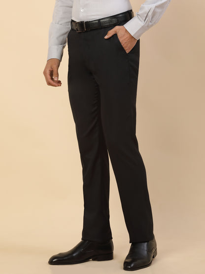 Formal Trouser for Men | Breathable & Soft with Color Fastness Regular Fit Polycotton Fabric Self Design Pattern Hook & Bar Closure