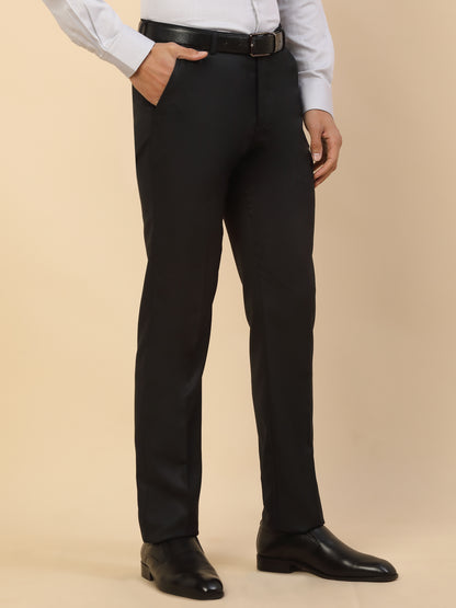 Formal Trouser for Men | Breathable & Soft with Color Fastness Regular Fit Polycotton Fabric Self Design Pattern Hook & Bar Closure