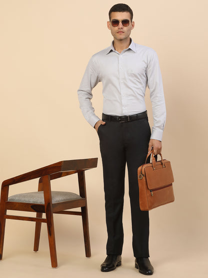 Formal Trouser for Men | Breathable & Soft with Color Fastness Regular Fit Polycotton Fabric Self Design Pattern Hook & Bar Closure