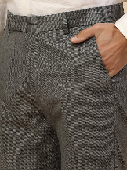 Formal Trouser for Men | Breathable & Soft with Color Fastness Regular Fit Polycotton Fabric Self Design Pattern Hook & Bar Closure
