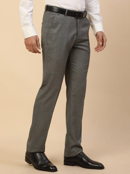 Formal Trouser for Men | Breathable & Soft with Color Fastness Regular Fit Polycotton Fabric Self Design Pattern Hook & Bar Closure