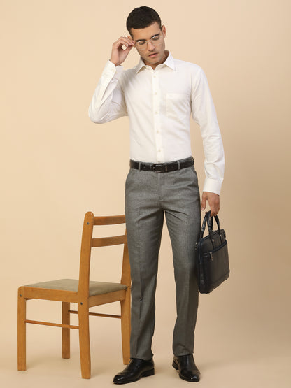 Formal Trouser for Men | Breathable & Soft with Color Fastness Regular Fit Polycotton Fabric Self Design Pattern Hook & Bar Closure