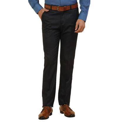 Formal Trouser for Men | Breathable & Soft with Color Fastness Regular Fit Polycotton Fabric Self Design Pattern Hook & Bar Closure