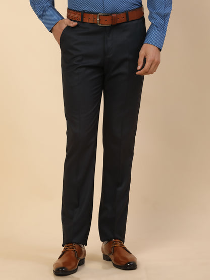 Formal Trouser for Men | Breathable & Soft with Color Fastness Regular Fit Polycotton Fabric Self Design Pattern Hook & Bar Closure